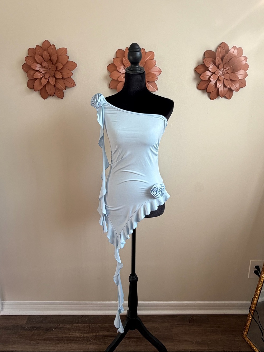More To Come Baby Blue Rosette Fairy Ruffle Top